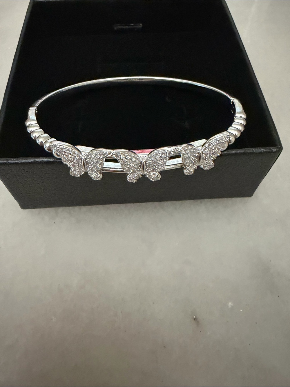 Silver Butterfly Pavé Bangle Bracelet - Women Jewelry